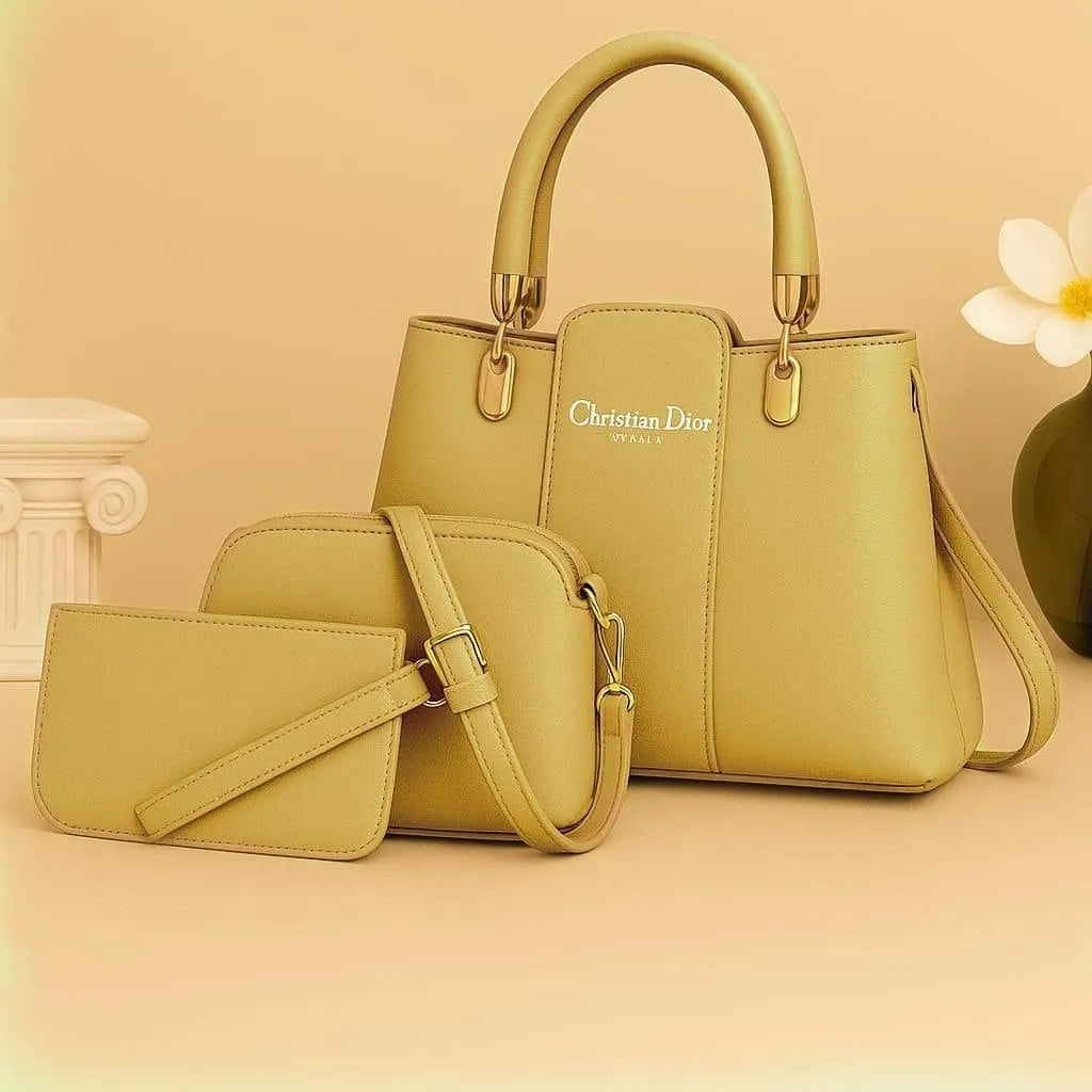Women's Rexine Plain Hand Bag Set 3Pcs