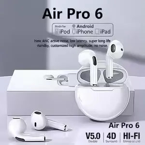 AirPods Pro 6 Hi-Fi Wireless Airbuds 5.0 Bluetooth Earphone Slim small size with Charging Case White