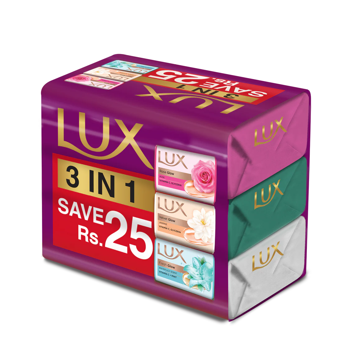 LUX SOAP RAINBOW TRIO PACK SAVE RS.20 3X130GM