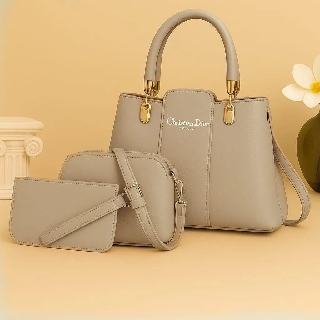 Womens Rexine Plane Hand Bag set 3Pcs