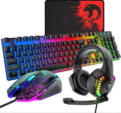 4 in 1 Gaming Set with Rainbow Backlit Keyboard, LED Gaming Mouse, Noise Cancelling Headset & mouse pad- premium quality